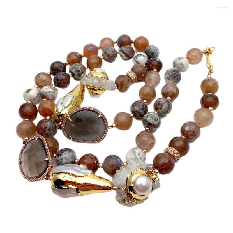 Choker Y.YING Brown Round Faceted Agate White Quartz Crystal Cultured Pearl Long Necklace 34"
Choker Y.YING Brown Round Faceted Agate White Quartz Crystal Cultured Pearl Long Necklace 34"