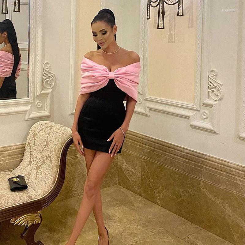 Women's Pink Bow Neck Short Sleeve High Waist Mini Casual Party Evening Dress Polyester Summer Spring Sexy Fashion