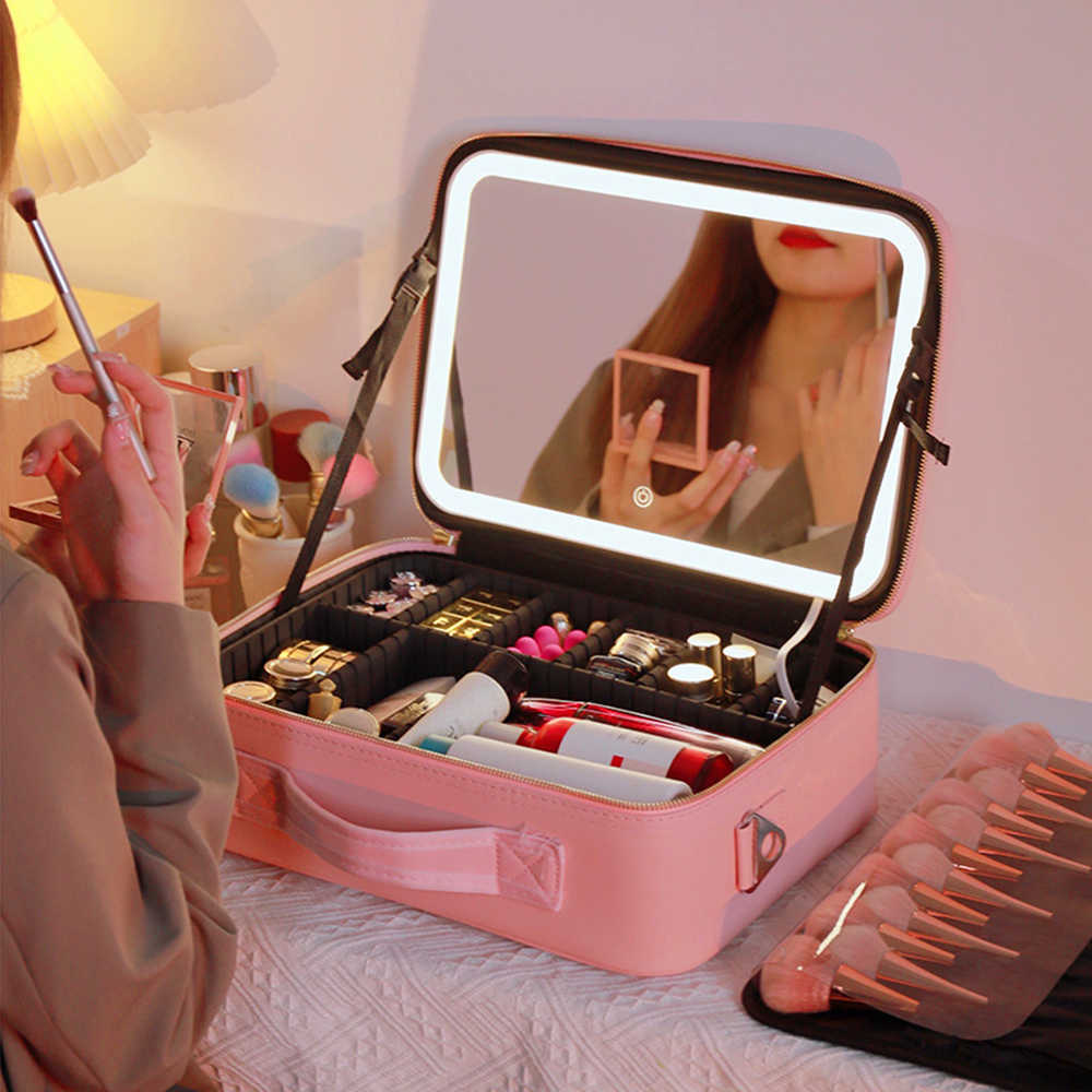 Cosmetic Organizer Storage Bags Luxury PU Large Capacity LED Light Makeup Bag Mirror Women Case Portable Waterproof Travel For Y2302
Cosmetic Organizer Storage Bags Luxury PU Large Capacity LED Light Makeup Bag Mirror Women Case Portable Waterproof Travel For Y2302