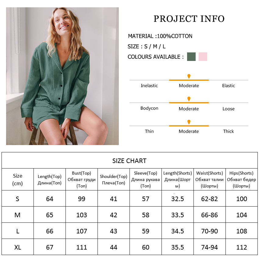 Women's Sleepwear Hiloc Cotton Sleepwear Women Pajama Turn Down Collar Suits With Shorts Long Sleeve Pajamas For Sleep Nightgowns Casual Nightwea