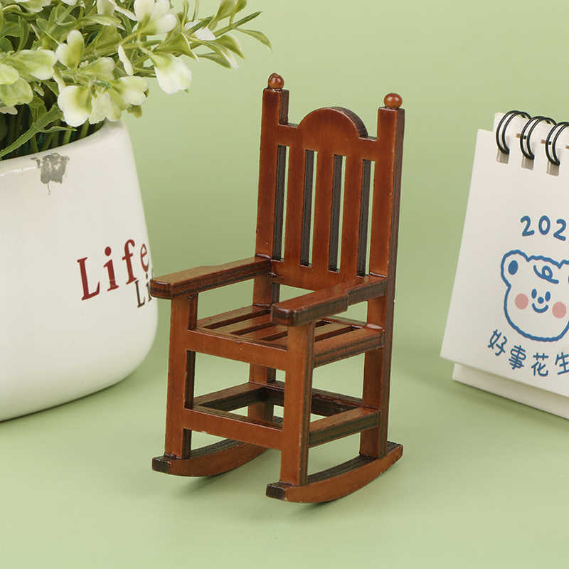 Wholesale Miniature Rocking Chair Wooden Stool Armchair Modle Toys Furniture Pretend Play Doll House Decor Accessories