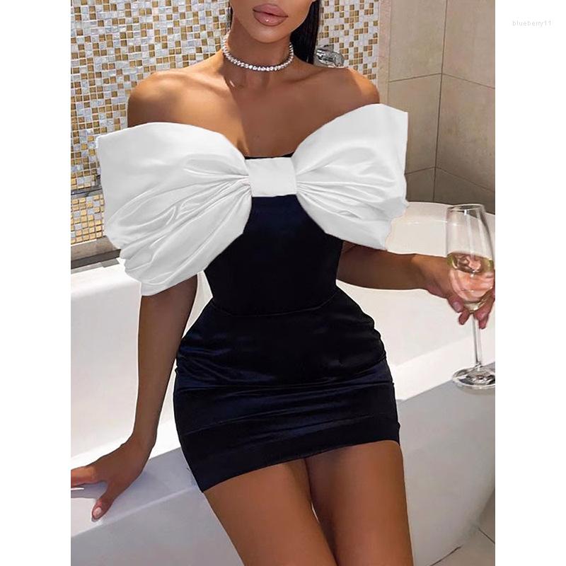 Women's Pink Bow Neck Short Sleeve High Waist Mini Casual Party Evening Dress Polyester Summer Spring Sexy Fashion