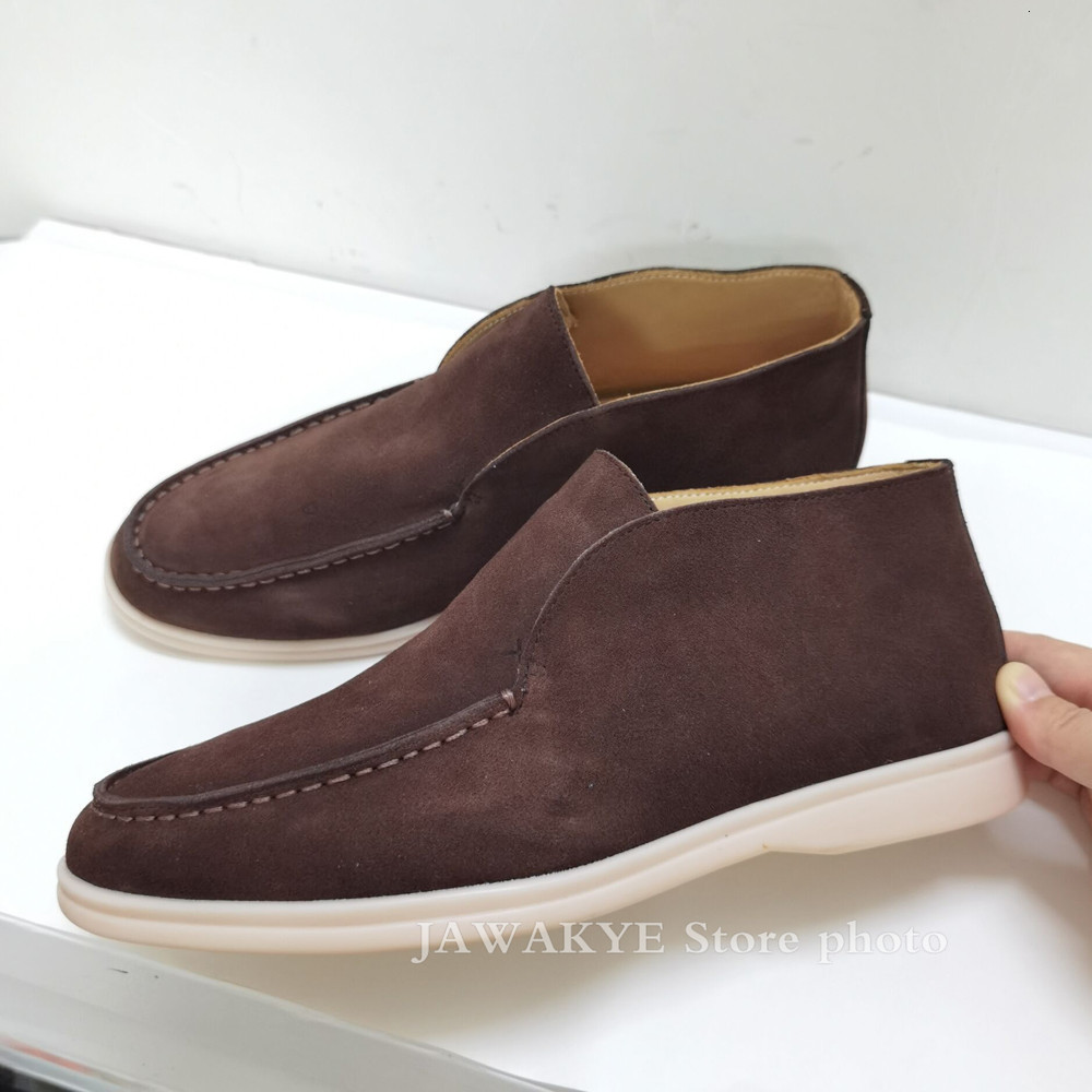 Dress Shoes Autumn High Top Lazy Loafers Suede Leather Casual Flat Shoes Women Round Toe Female Driving Shoes Couples Shoes Men 230227