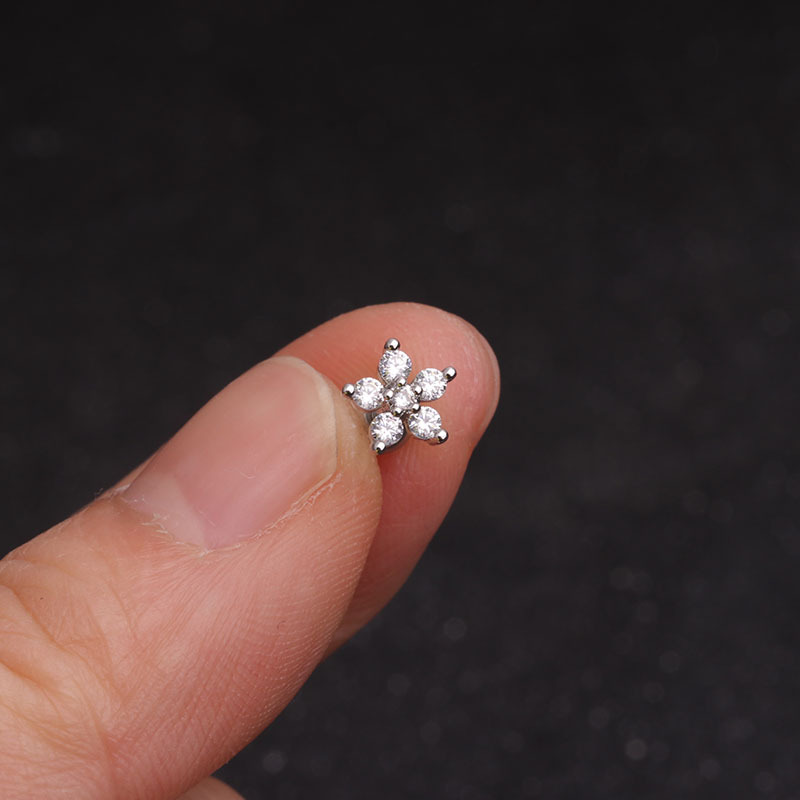 1pc Stainless Steel Fashion Flowers Zirconia Cartilage Gold Cz Earring for Women Crown Helix Ear Studs Piercing Jewelry