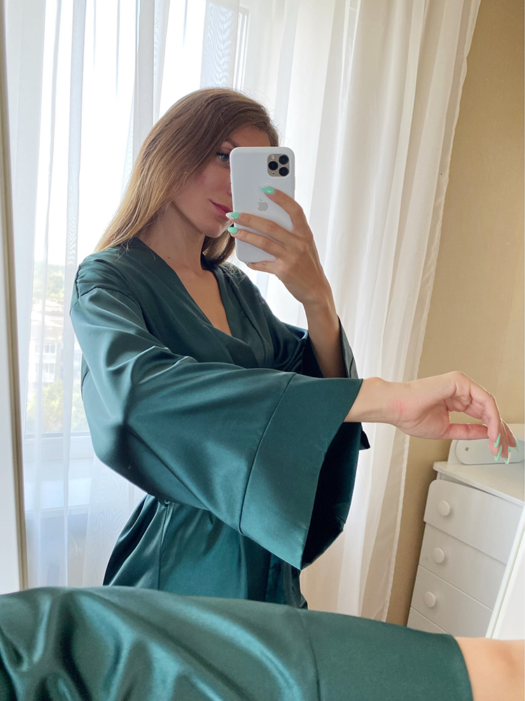Women's Sleepwear Solid Color Sleepwear Loose Flare Home Pants Three Quarter Sleeve Satin Robe Sets Bathrobe For Women Pajama Fashion Spring 2302