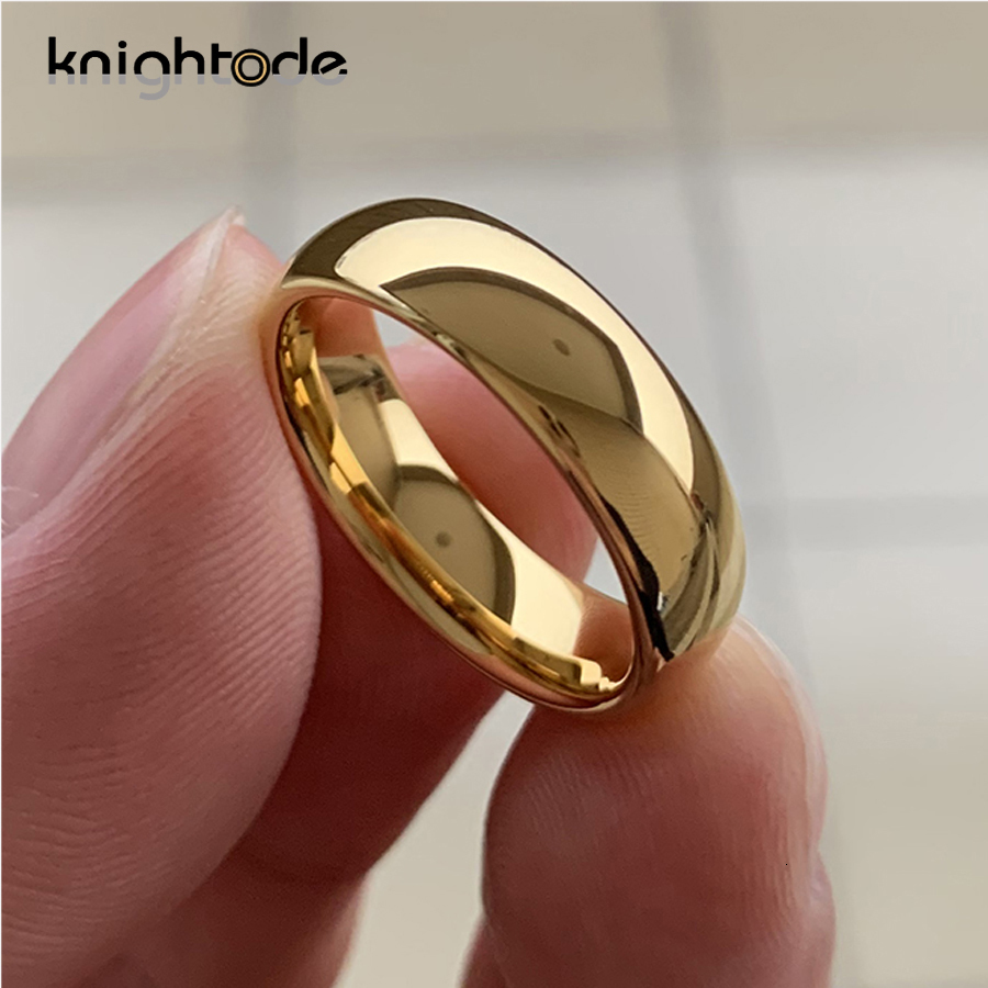 Band Rings Classic Gold Color Wedding Ring Tungsten Carbide Rings Women Men Engagement Ring Gift Jewelry Dome Polished Band Engraving Name 230225