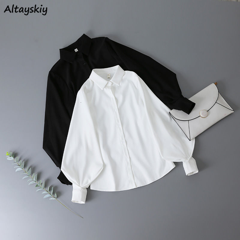 Women' Blouses Shirts Women Lantern Sleeve Loose Turn-down Collar Simple Solid Feminino Minority Korean Style Autumn All-match Fashion 230227, Black
Women' Blouses Shirts Women Lantern Sleeve Loose Turn-down Collar Simple Solid Feminino Minority Korean Style Autumn All-match Fashion 230227, Black