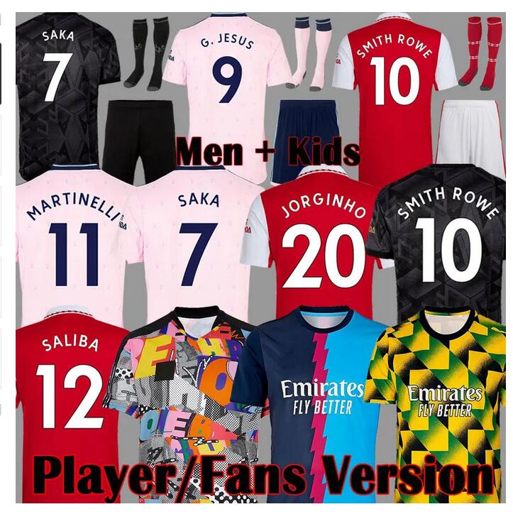Fans Player version Arsena soccer jerseys SALIBA Gunners 22 23 MARTINELLI G. JESUS SMITH ROWE Love Unites jersey SAKA All football shirt ODEGAARD kit Kid Equipment