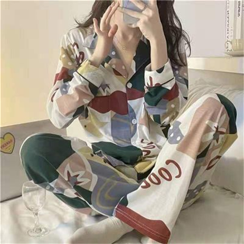 Women's Sleepwear Autumn Pajamas Set Casual Sleepwear For Women Elastic Print Pyjama Women's Fashion Sweet Plaid Homewear Clothes Big Size 2