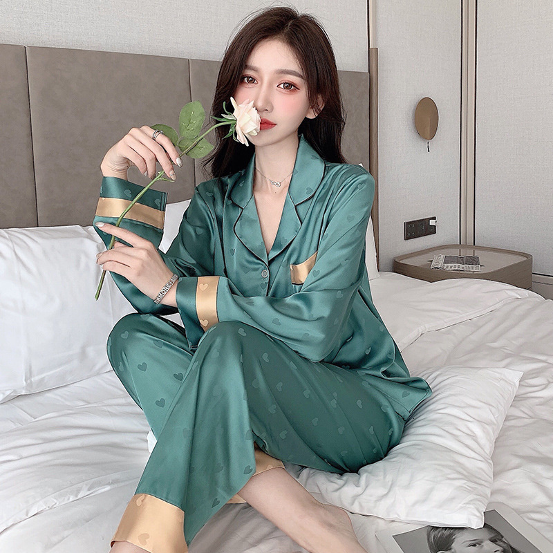Women's Sleepwear Lisacmvpnel Ice Silk Pajamas Women's Spring And Autumn Thin Long Sleeved Trousers Two-piece Suit Sleepwear 230227