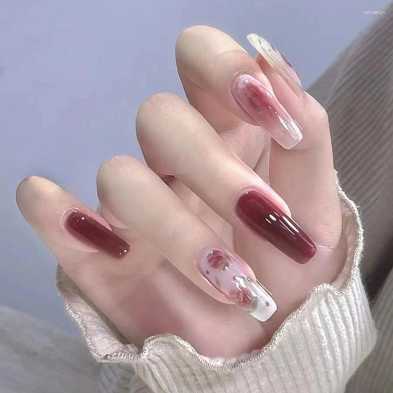 False Nails 24pcs Long Coffin Ballet Fake Red Rose Pattern Artificial Nail Black Style Gradient Color Patches For Girl, 722608
False Nails 24pcs Long Coffin Ballet Fake Red Rose Pattern Artificial Nail Black Style Gradient Color Patches For Girl, 722608