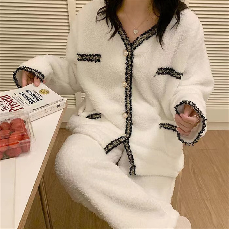 Women's Sleepwear Pajamas Set Women Winter Coral Velvet Pyjamas Sets Sweet Cute Flannel Long Sleeve Female Homewear Nightwear 230227