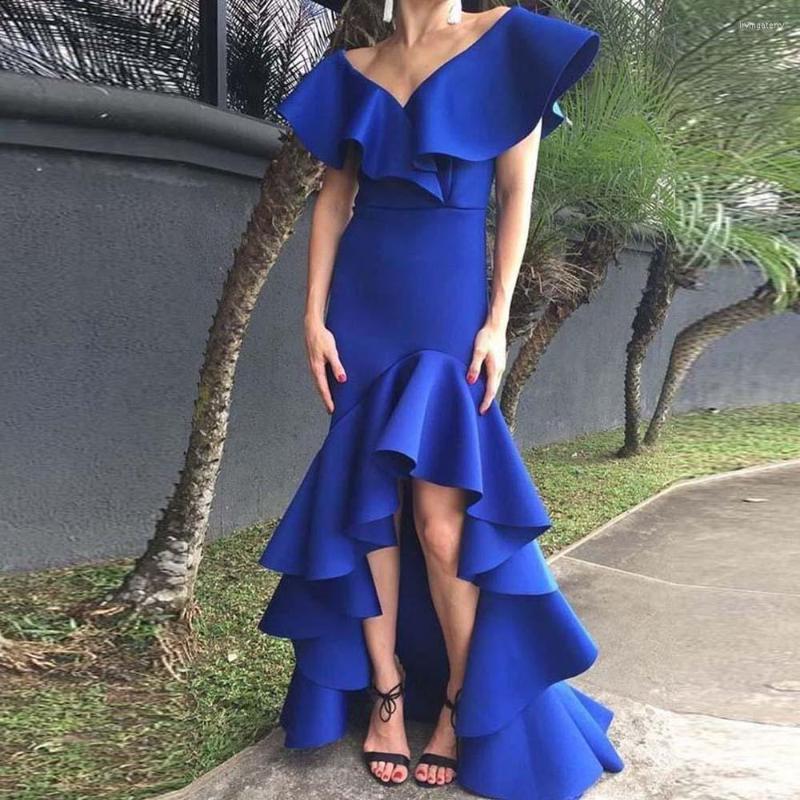 Casual Dresses Elegant Dress Blue Sexy V-Neck Ruffle Slim Fit Wavy Front Short Back Show Maxi Formal Celebrity 2023 Summer
Casual Dresses Elegant Dress Blue Sexy V-Neck Ruffle Slim Fit Wavy Front Short Back Show Maxi Formal Celebrity 2023 Summer