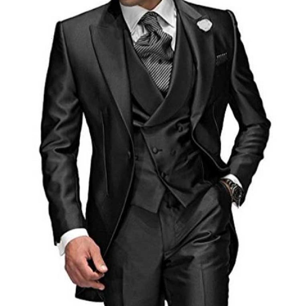 Men's Suits Blazers Charcoal Grey Men's Suit Peaked Lapel 3 Pieces 1 Button Groom Tuxedos Wedding Suit For Men Set Custom MadeJacketPantsVes