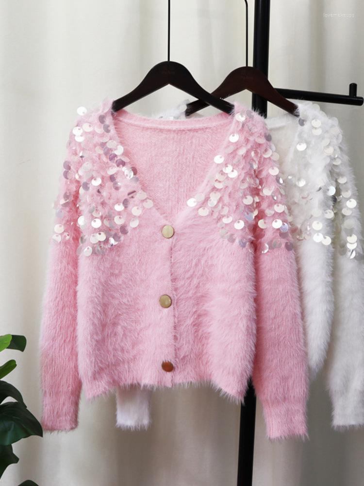 Women's Knits Sweet Imitation Mink Wool Sweater Coat 2023 Winter Clothes Women Sequins Single Breasted Women's Pink Clothing H954
Women's Knits Sweet Imitation Mink Wool Sweater Coat 2023 Winter Clothes Women Sequins Single Breasted Women's Pink Clothing H954