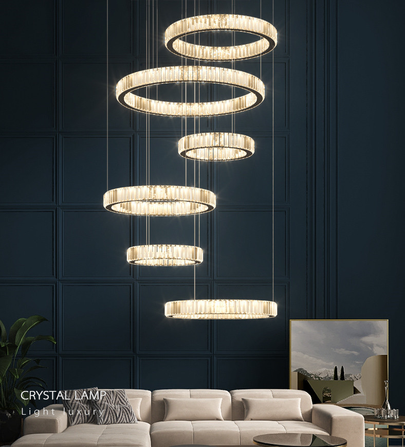 Modern Round Crystal Chandelier Villa Living Room Staircase Hanging Light Gold/Silver Ring Combination Dining Room Chandelier
Modern Round Crystal Chandelier Villa Living Room Staircase Hanging Light Gold/Silver Ring Combination Dining Room Chandelier