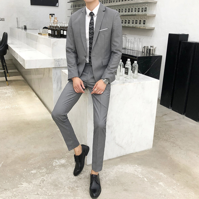 Men's Suits Blazers Jacket Pants Fashion Boutique Solid Color Casual Business Mens Suit Groom Wedding Men Formal Social Suit Blazer 2 Pcs Set 230