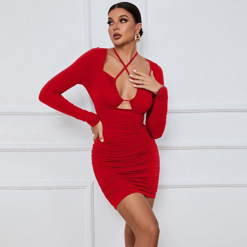 Casual Dresses Red Sexy Hollow Lace Up Bodycon Dress Women' V-Neck Long Sleeve Nightclub Fashion Pleated Package Hip Wrap Short, Black
Casual Dresses Red Sexy Hollow Lace Up Bodycon Dress Women' V-Neck Long Sleeve Nightclub Fashion Pleated Package Hip Wrap Short, Black