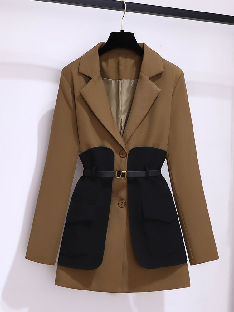 Womens Suits Blazers Autumn Winter Fashion Splice Suit CoatMicro Flare Pants Two Piece Korean Elegant Chic Jacket Matching Sets 230227