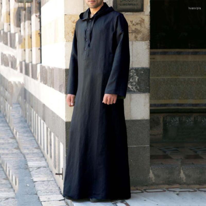Men's Hoodies Fashion Muslim Robe Dressing Mens Saudi Arab Dubai Long Sleeve Pure Color Thobe Arabic Islamic Man Clothing