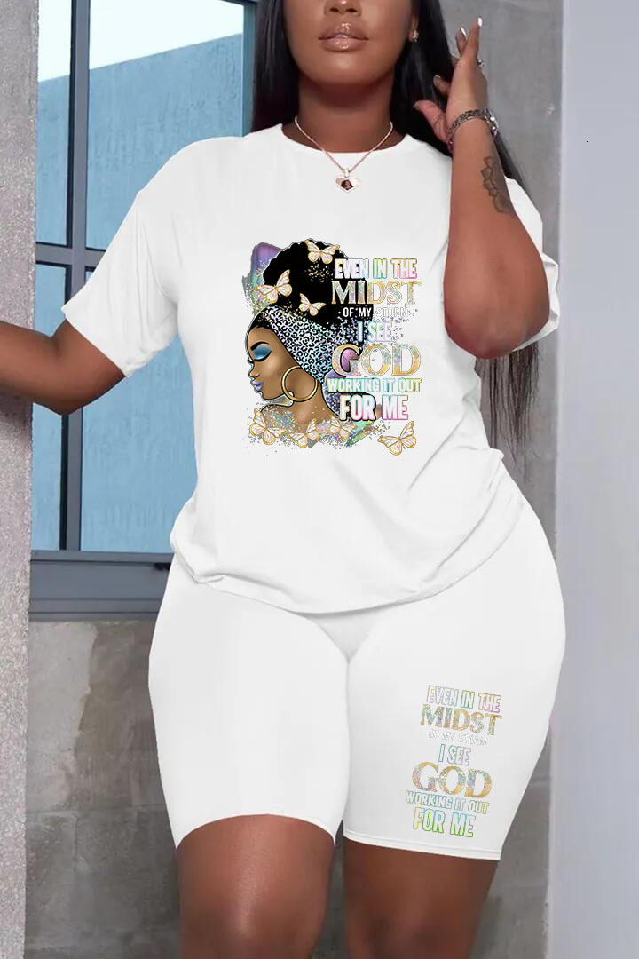 Womens Two Piece Pants Summer Womens Suit Fashion Positioning Print Casual Short Sleeve Top Shorts Plus Size Two Piece Set Tracksuits 2 Pieces Outfit 