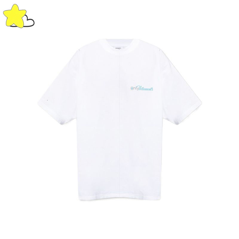 Men's TShirts 2023 Style Blue Cursive Letter Vetements T Shirt Men Women Heavy Fabric Cotton VTM Top Back Embroidered Tee 230225