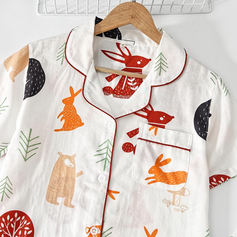 Women's Sleepwear Japanese simple short pyjamas women 100% cotton short sleeves ladies pajama sets shorts Cute cartoon sleepwear women homewear 2