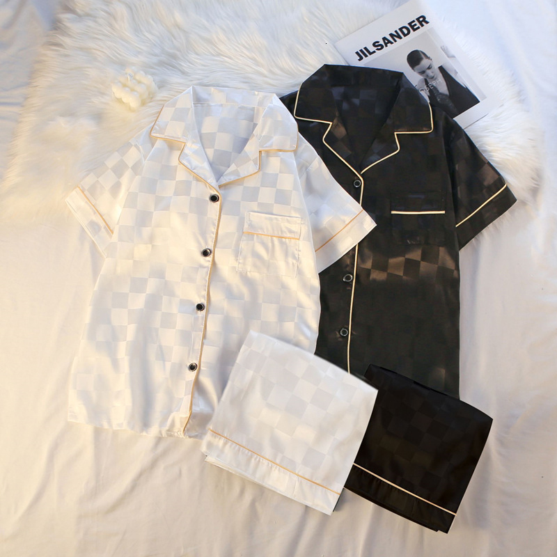 Women's Sleepwear Summer Women's Pajamas Set Fashion Letter Pattern Short Sleeve Couple Sleepwear for Men Silk Like Leisure Home Clothes Nig