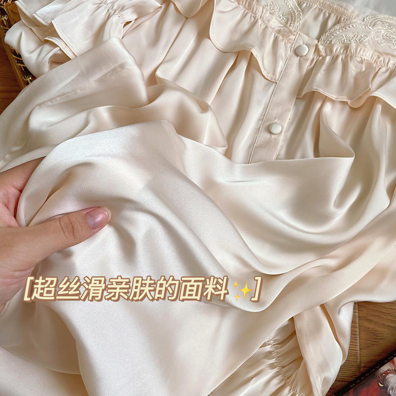 Women's Sleepwear French Women's Dressing Gown Night Dress Negligee court style Silk Robes Nightwear Satin Sleepwear Summer Nightdress Large