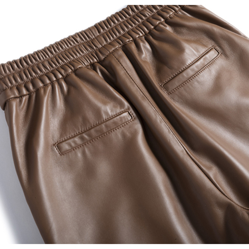 Women's Shorts Capable Fashionable Stylish 100% Leather Five-Point Pants For Women Femme Elastic Waist Wide Leg Bermuda Shorts With Pocket 230227