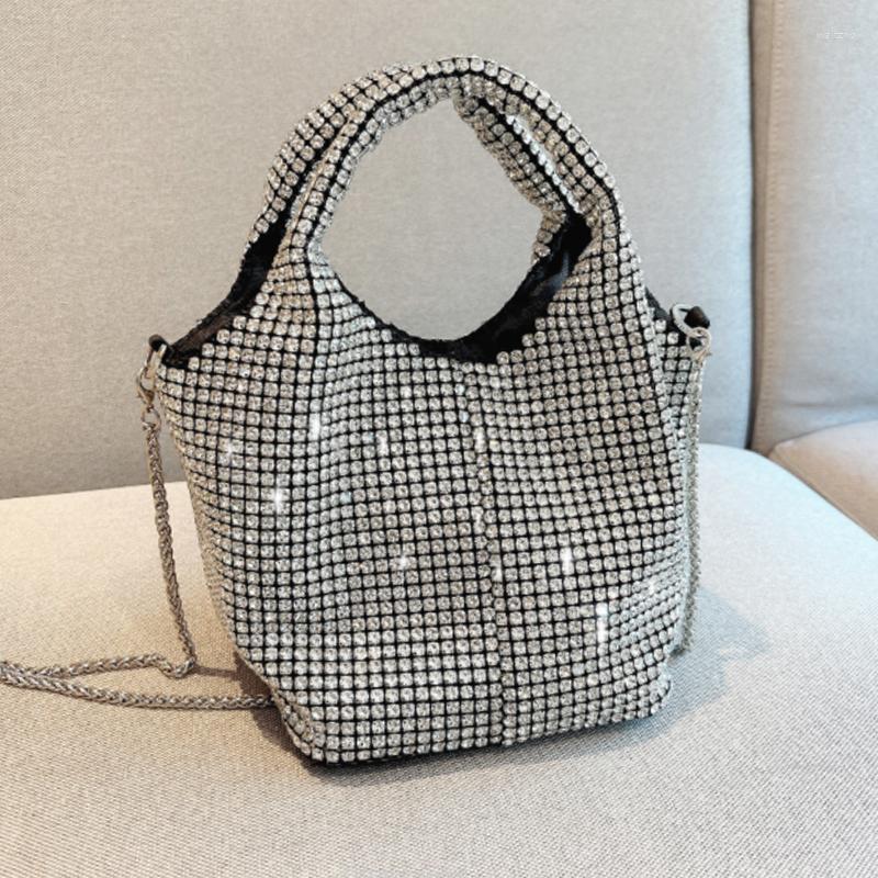 Evening Bags Luxury Designer Rhinestone Crystal Clutch Purse Bucket Hand Shoulder Bag Party Wedding Purses And Handbags, Silver 
Evening Bags Luxury Designer Rhinestone Crystal Clutch Purse Bucket Hand Shoulder Bag Party Wedding Purses And Handbags, Silver