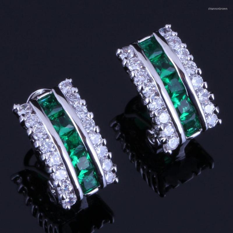 Backs Earrings Charming Square Green Cubic Zirconia White CZ Silver Plated Clip Hoop Huggie V0384
Backs Earrings Charming Square Green Cubic Zirconia White CZ Silver Plated Clip Hoop Huggie V0384