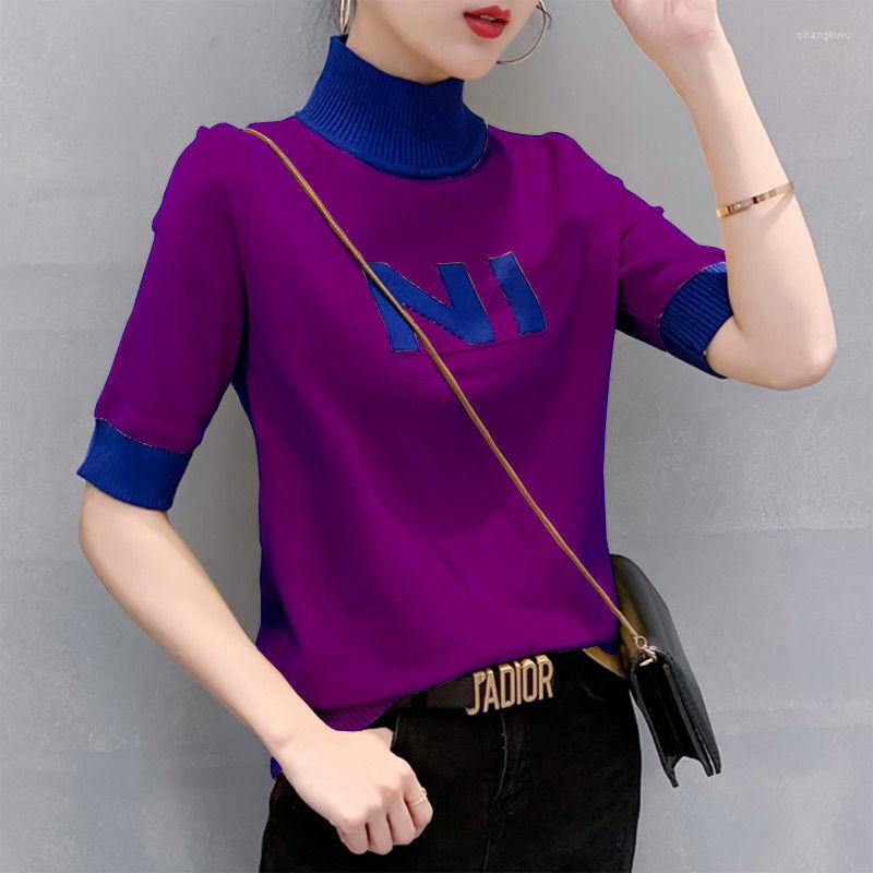 Women's T Shirts Fuchsia Knitting High Neck Summer Thin Inns Girl Cloth Women Woman Shirt T- Exposed Navel Outfit T-shirt Knit Tops, Black 
Women's T Shirts Fuchsia Knitting High Neck Summer Thin Inns Girl Cloth Women Woman Shirt T- Exposed Navel Outfit T-shirt Knit Tops, Black