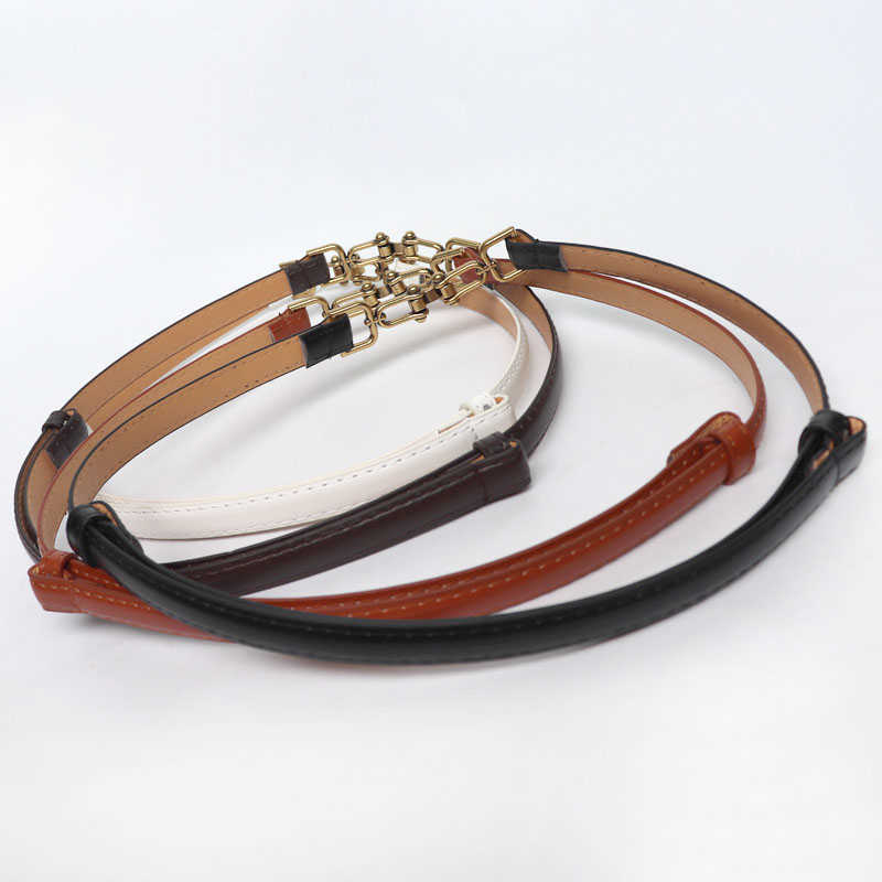 Belts Horsebit Woman Belt Vintage Brass Lock Buckle PU Leather Thin Belts Adjustable Waistband For Ladies Dress Coat Suit Decor Strap Z0223