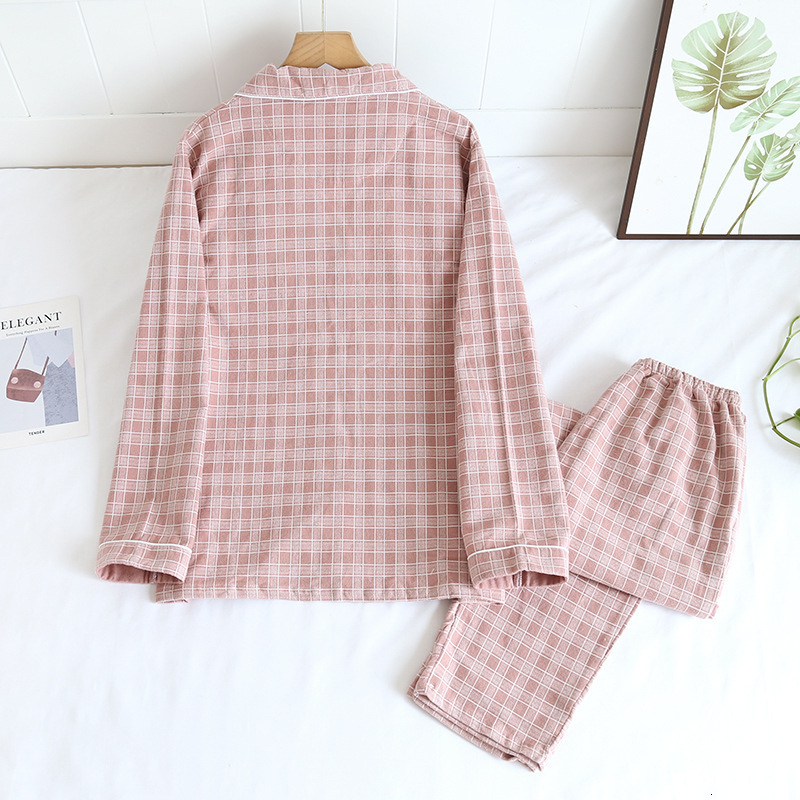 Women's Sleepwear spring and autumn couple pajamas long-sleeved trousers 100% cotton brushed plaid two-piece home service for men and women 23022