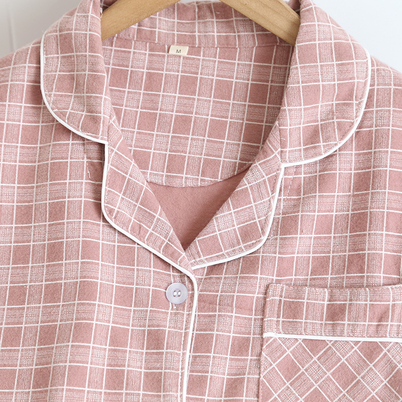 Women's Sleepwear spring and autumn couple pajamas long-sleeved trousers 100% cotton brushed plaid two-piece home service for men and women 23022