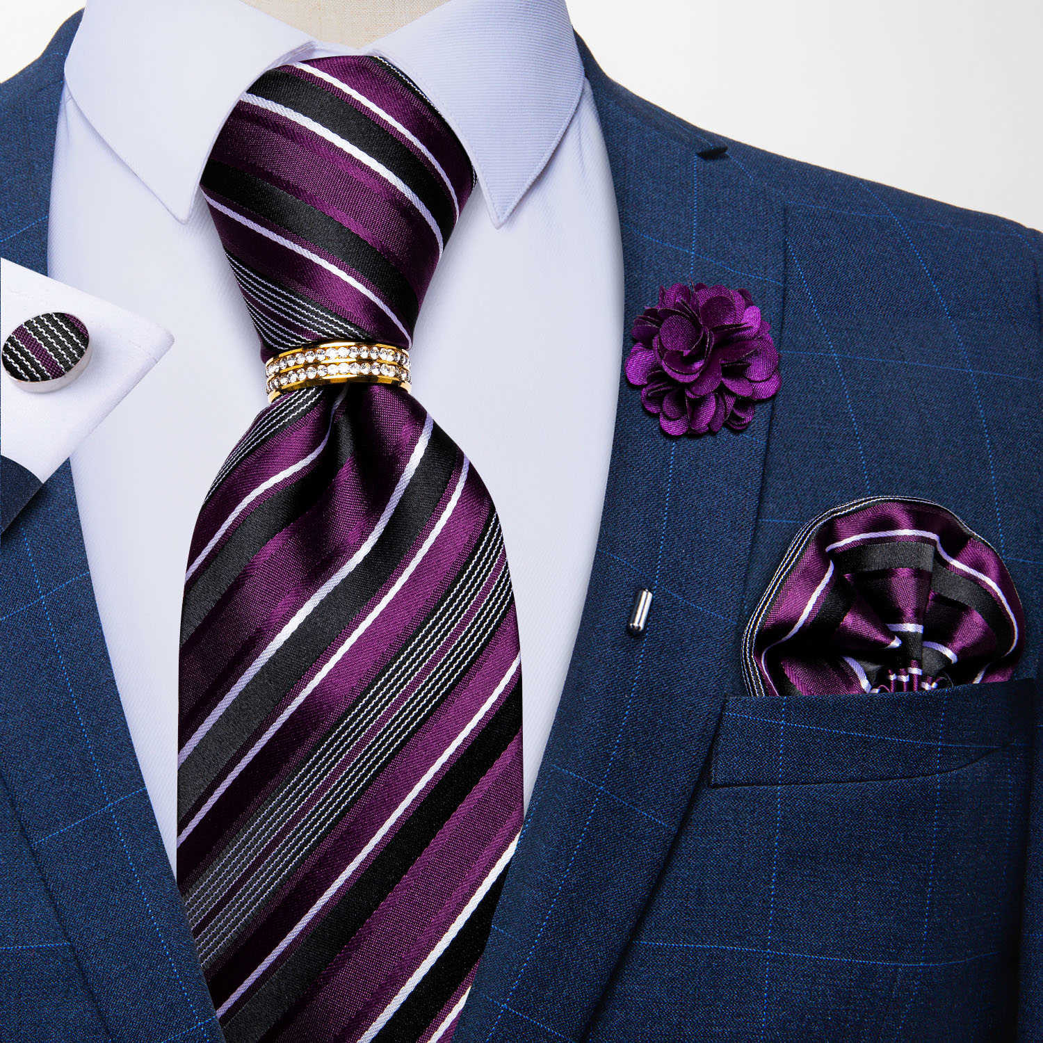 Neck Ties New Designer Purple Striped Ties For Men Wedding Party Neck Tie Luxury Tie Ring Brooch 100 Silk Tie Set Gift For Men DiBanGu J230227
Neck Ties New Designer Purple Striped Ties For Men Wedding Party Neck Tie Luxury Tie Ring Brooch 100 Silk Tie Set Gift For Men DiBanGu J230227