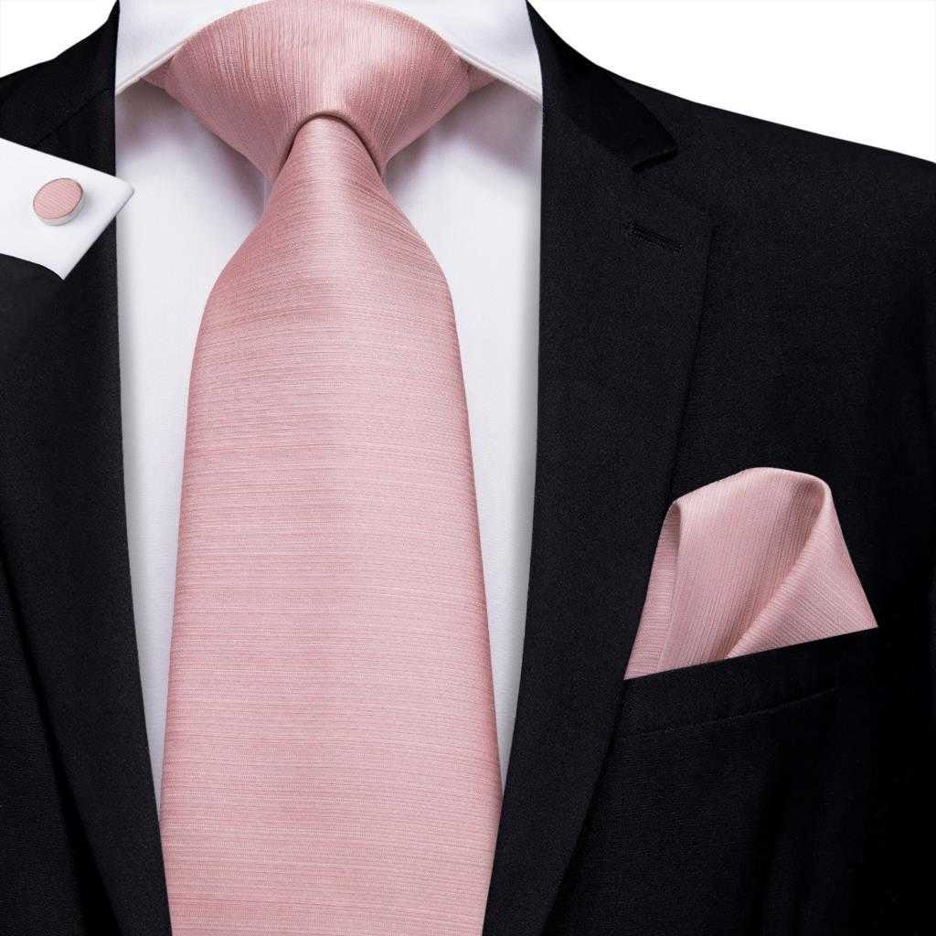 Elegant Necktie Bow Tie Set Rose Gold Pink Solid Silk Tie Handkerchief Cufflinks Perfect for Weddings Business and Parties L25092652MZ
