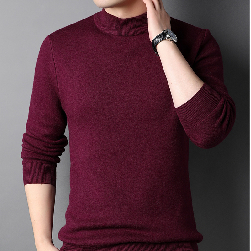 Men's Autumn Winter Soft Warm Knitted Sweater Classic Joker Solid Black Mock Neck Long Sleeve Pullovers Man Fashion Casual Tops 230228