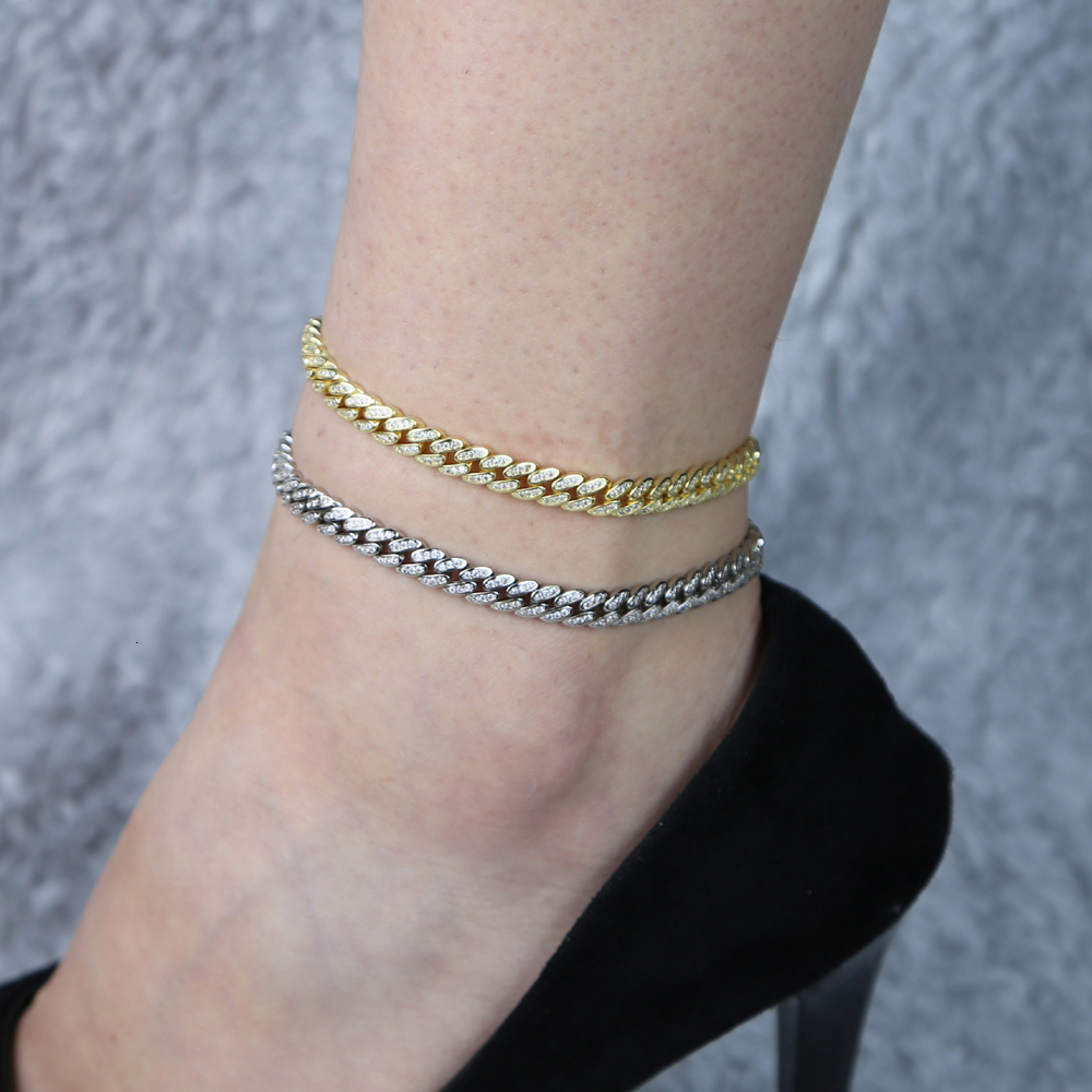Designer Anklets Summer Beach Selg Women Jewelry Iced Out Bg Thin 6.5mm 5A Cz Cuban k Foot Chain Anklet 9 10 230228