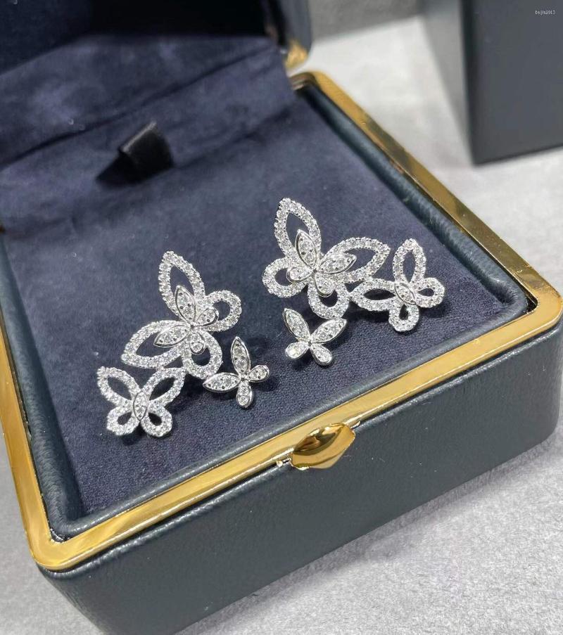 Stud Earrings Fashion Womens Three Butterfly Pear Zircon Earring 925 Sterling Silver Crystal Animal Wedding Party Jewelry