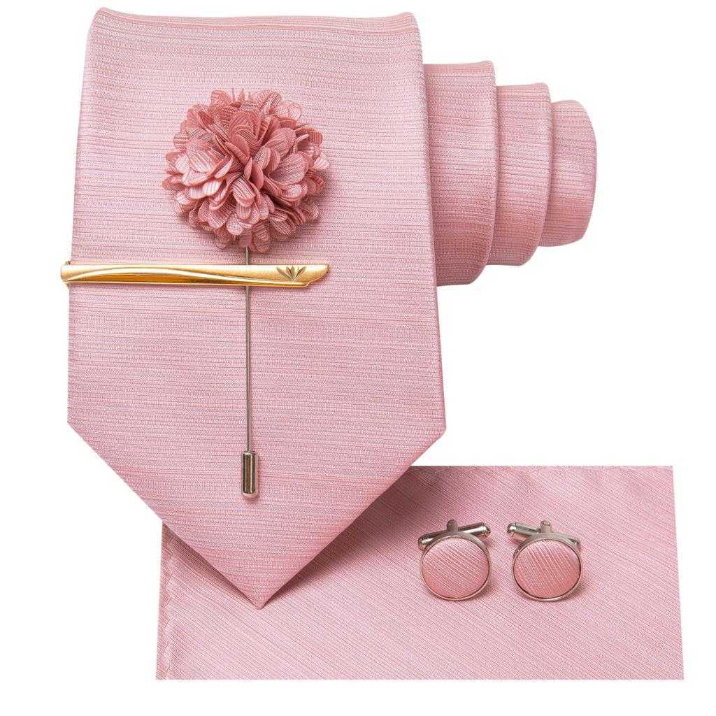 Elegant Necktie Bow Tie Set Rose Gold Pink Solid Silk Tie Handkerchief Cufflinks Perfect for Weddings Business and Parties L25092652MZ