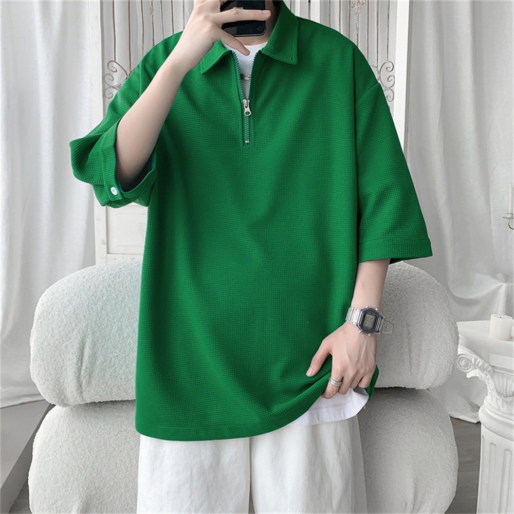 Men's T-Shirts Fashion Simple Men's Waffle Summer Solid Color Loose Short Sleeve T-Shirt men's polo Big Size 230228