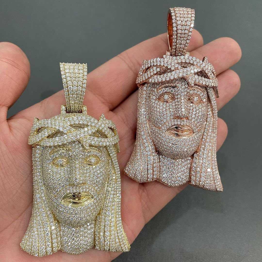 10K gold sier iced out hip hop rapper jewelry men dia moissanite Jesus pendant