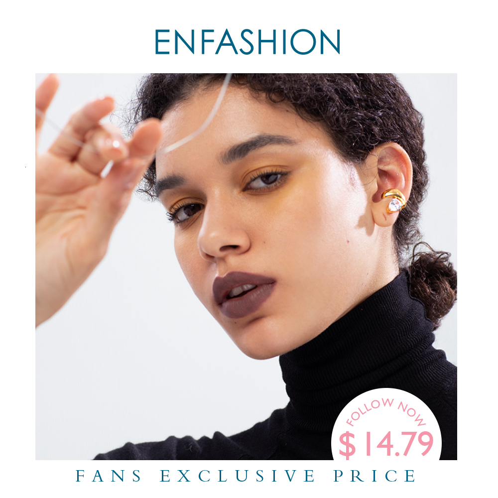 Ear Cuff ENFASHION Asymmetric Water Droplets Crystal Ear Cuff Clip On Earrings For Women Gold Color Earcuff Earings Fashion Jewelry E1151 230228