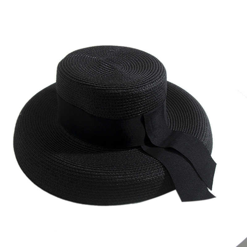 Wide Brim Hats Summer Women Beach Raffia Black White Ribbon Hat Bow Raffia Hat Temperament Flat Cap Straw Hats Women's Seaside Hat G230227 - view 6