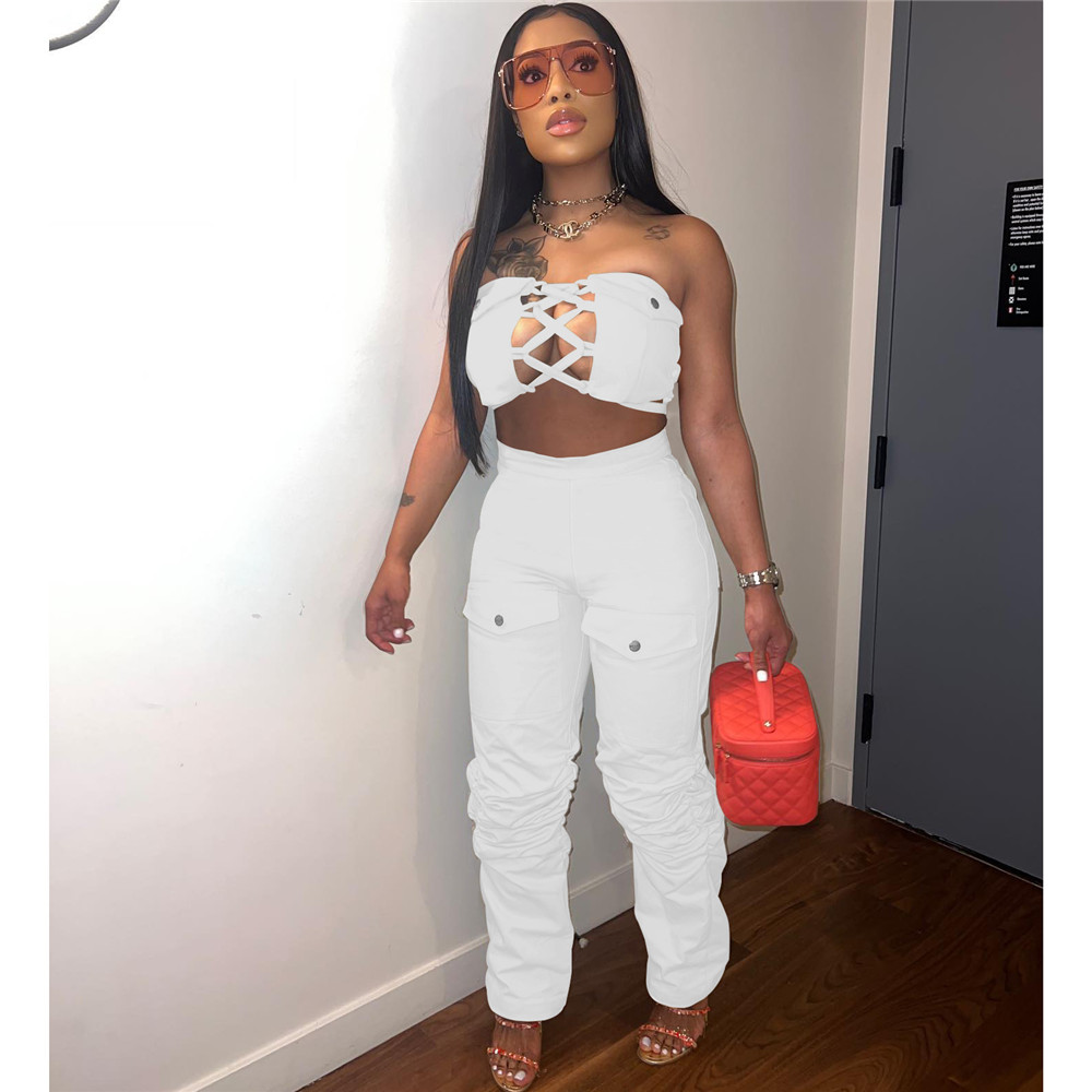 2023 Designer Summer Tracksuits Women Outfits Two Piece Sets Sexy Bandage Strapless Tank Top and Pants Sportswear Casual Camo Sweatsuits Wholesale Clo