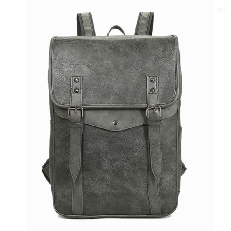 Backpack Multifunctional Vintage Waterproof Men School Bags Leather Backpacks Travel Retro 15.6 Inch