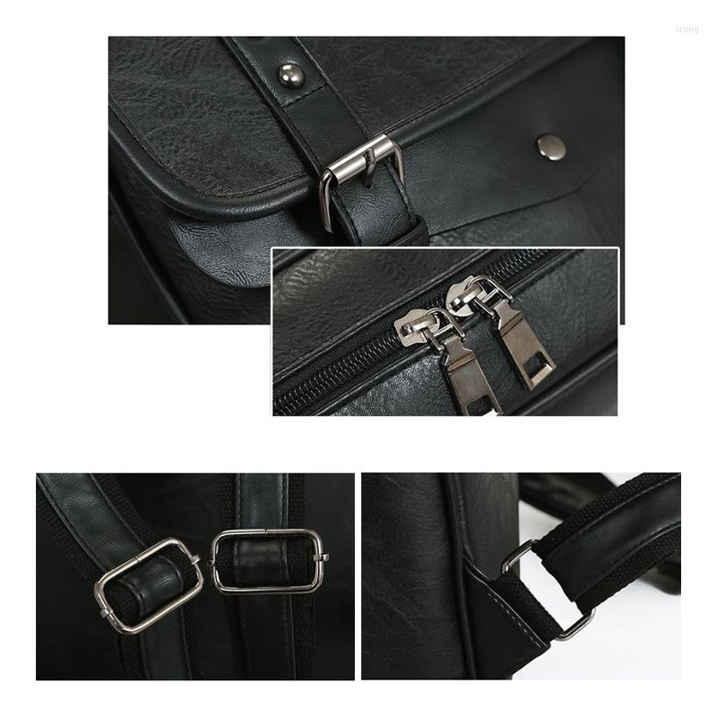 Backpack Multifunctional Vintage Waterproof Men School Bags Leather Backpacks Travel Retro 15.6 Inch