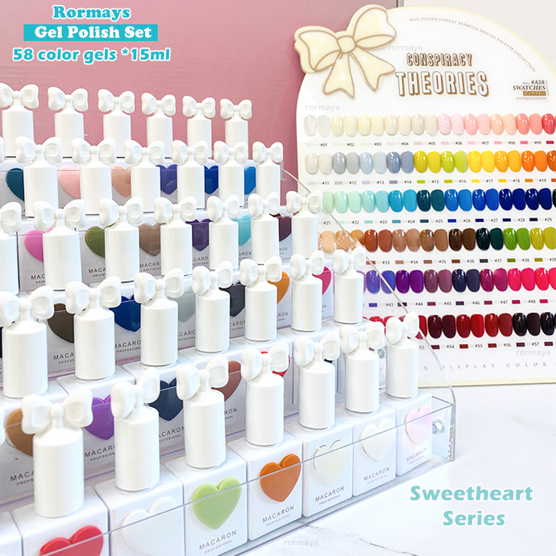 Rormays 58PCS Gel Polishing Set New Popular Makaron Color Love Semi Permanent UV LED Gel Varnish Nail Art Salon Special Design 15ML Card Delivery Whol